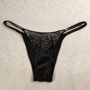 Victoria's Secret Very Sexy Soft Satin Brazilian Panty Black Rhinestone - Small